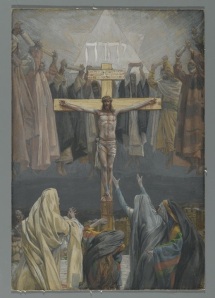 It Is Finished, by James Tissot, follows  the standard Christian depiction of Messiah's work on the cross.  He did indeed complete the work of redemption, which is cause for great rejoicing among the prophets of Israel who foretold it.  However, the world continues to wait for the promised fulfillment of His work of restorating all things.