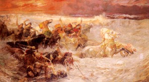 Pharaoh's Army Engulfed by the Red Sea Frederick Arthur Bridgman